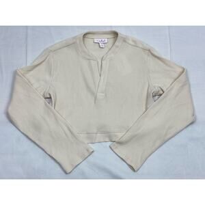 Ingrid & Isabel Maternity Cream Ribbed Henley Cropped XS Cottagecore Cozy